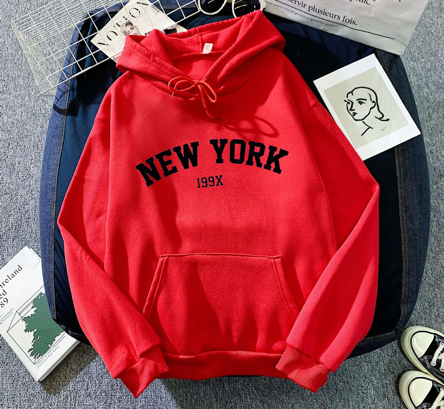 Stylish Fleece-lined Hoodie Unisex Wear Loose Sweaters