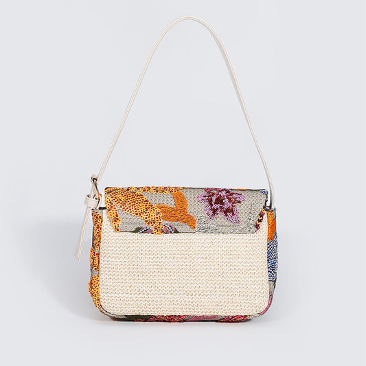 Women's Sequin Embroidery Underarm Summer Straw Woven Armpit Bags