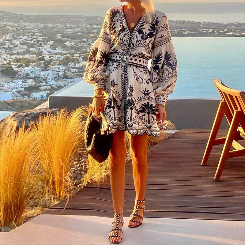 Women's Autumn Ladies Fashion Printed Beach Loose Dresses