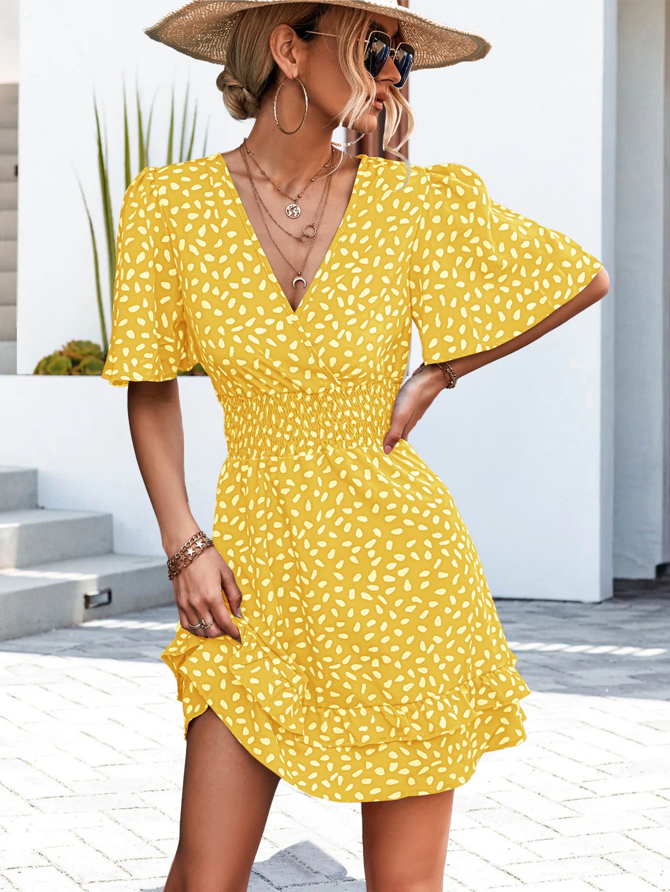 Charming Sexy Ruffle Sleeve Smocking Dress Dresses