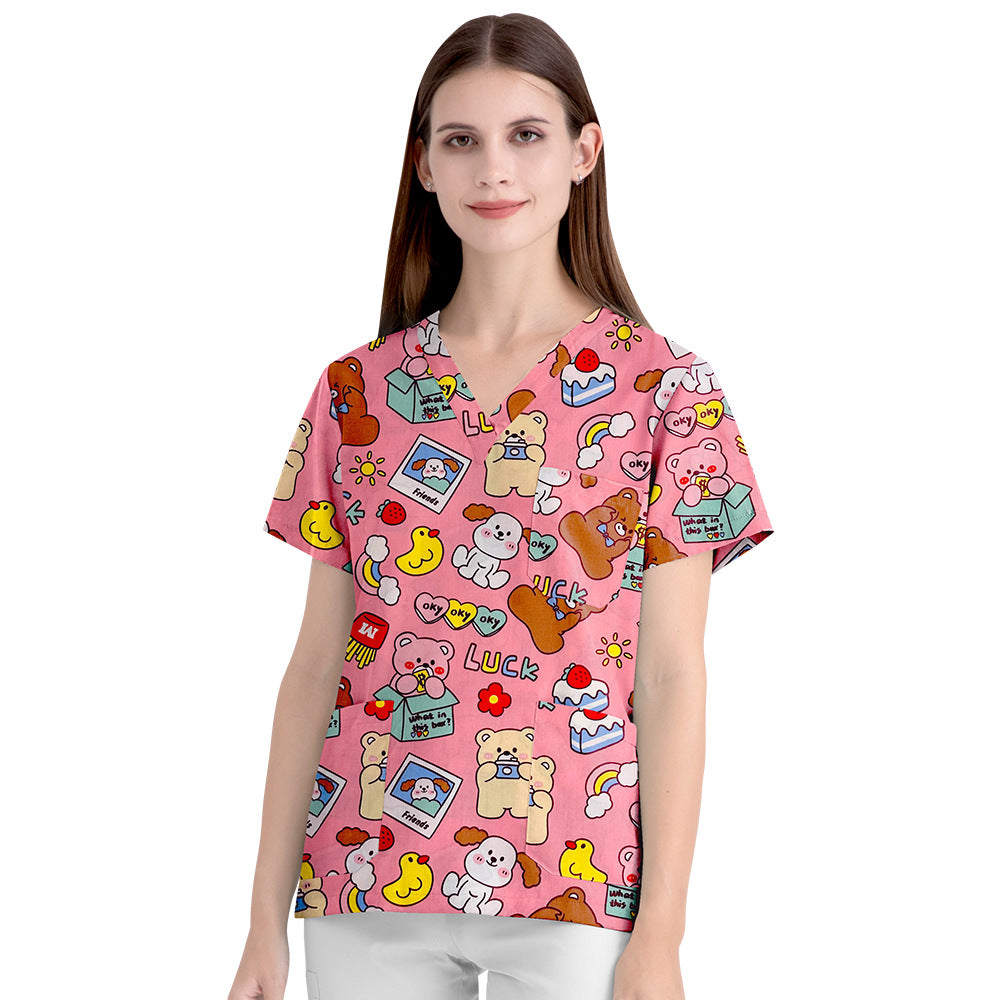 Women's Cartoon Print Surgical Gown Cloth For Uniform