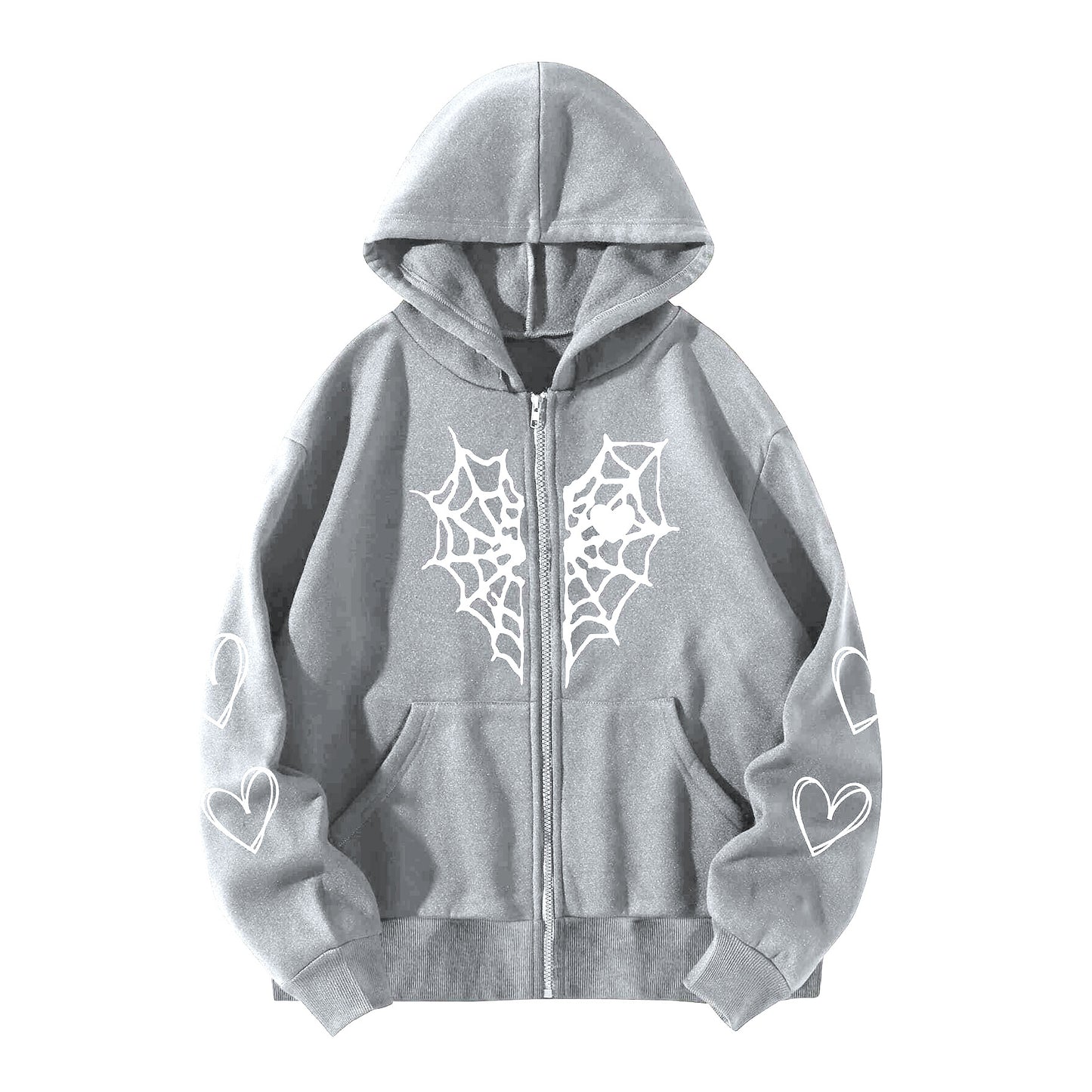 Spider Web Heart Printing Zipper Warm Sweaters