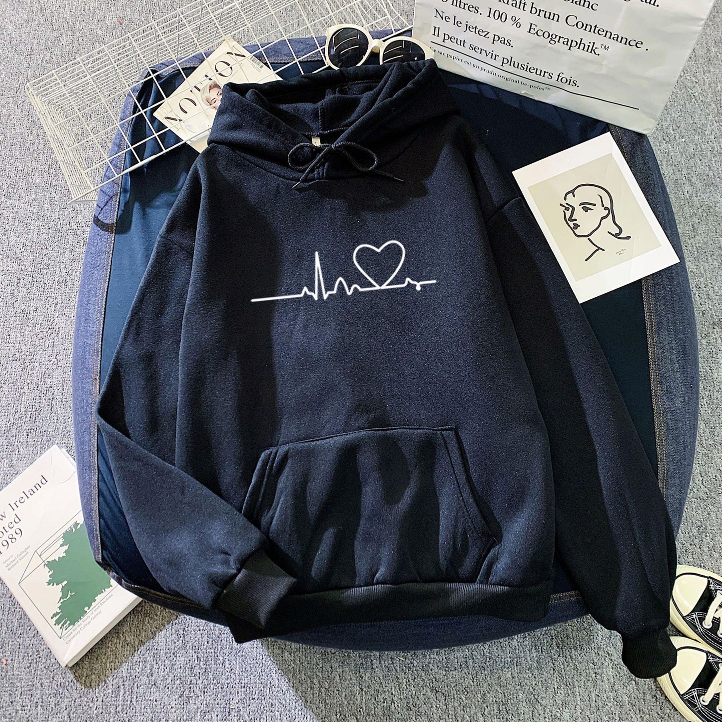 Glamorous Fleece-lined Hoodie Unisex Wear Loose Sweaters