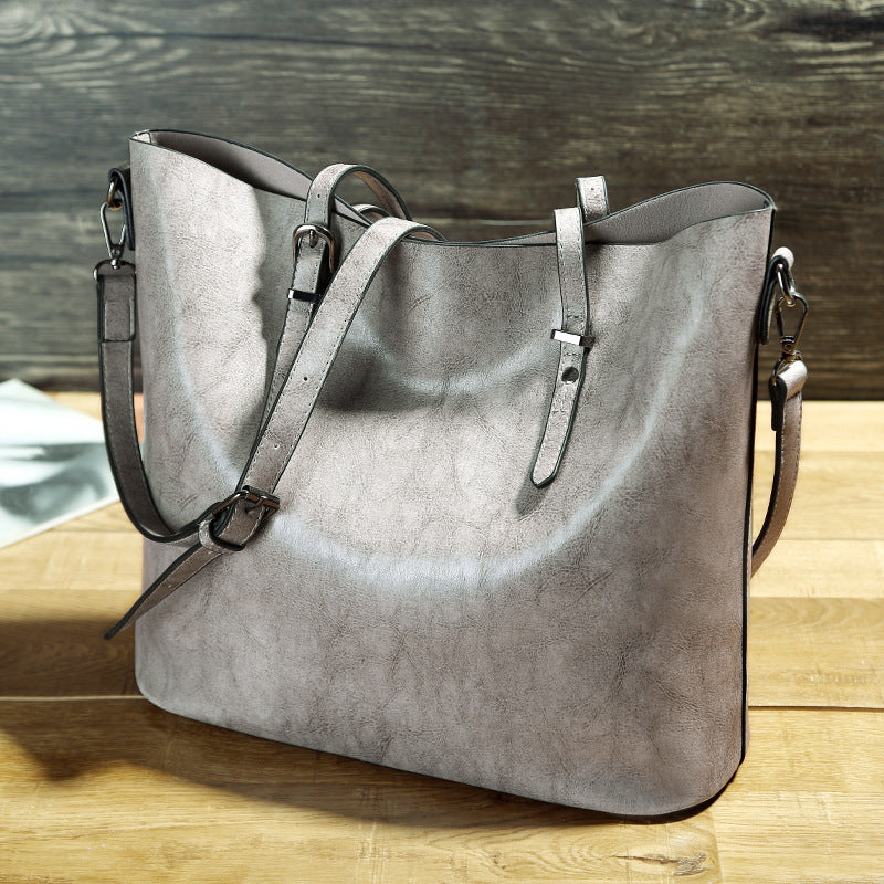 Women's Oil Wax Leather Solid Color Underarm Large Shoulder Bags