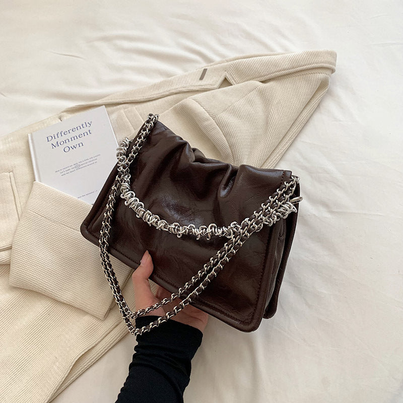 Women's Retro Advanced Texture Underarm Simple Pleated Small Square Bags
