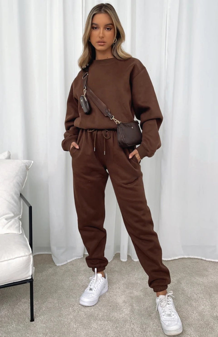 Women's Solid Color Round Neck Pullover Fashion Suits