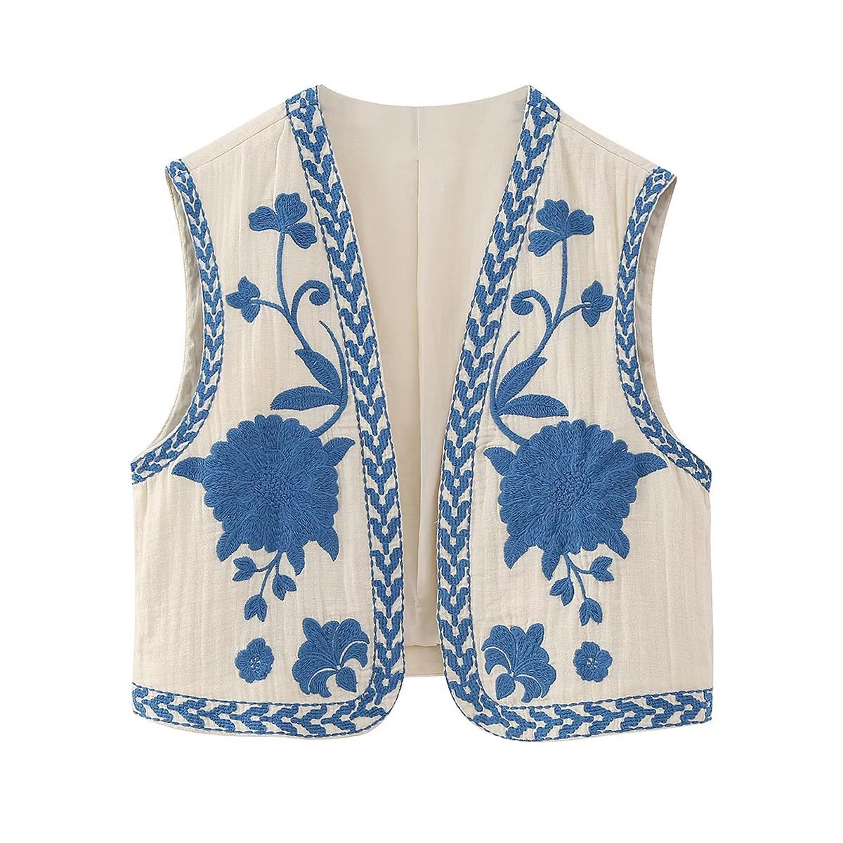 Women's Embroidered Light Blue Fashion Outer Wear Vests