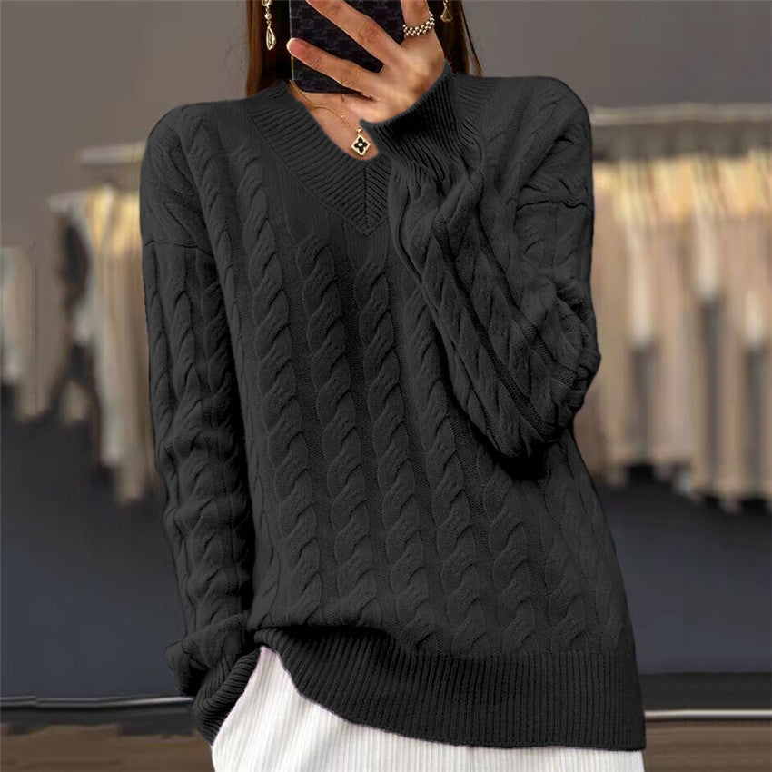 Women's Solid Color Long-sleeved Twisted Pullover Sweaters