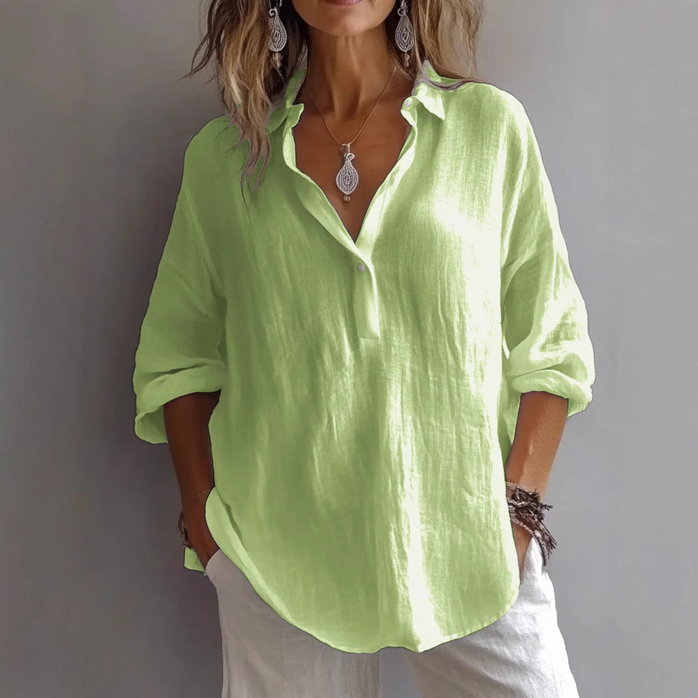 Women's Casual Loose Long Sleeve Linen Shirt Blouses