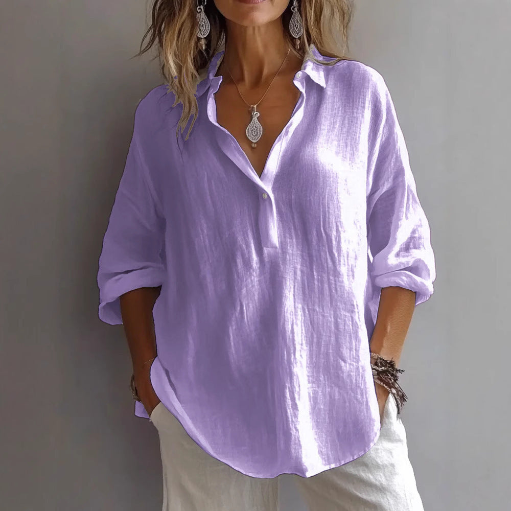 Women's Casual Loose Long Sleeve Linen Shirt Blouses