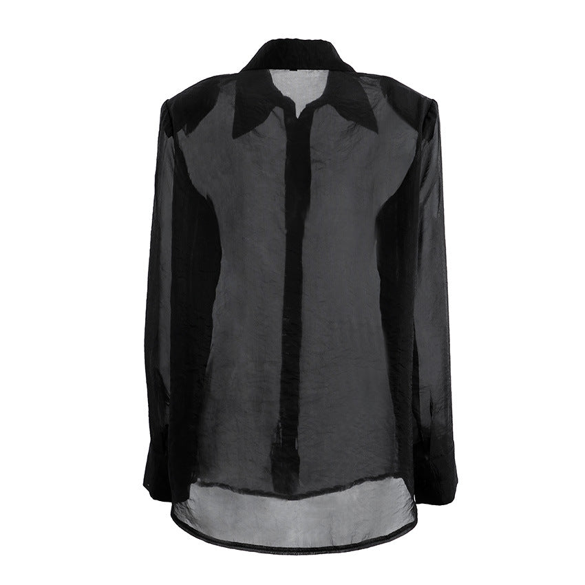 Women's Retro Yarn Loose Long Sleeve Shirt Blouses