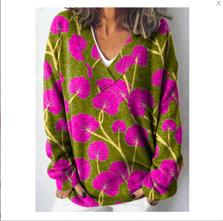 Women's Printed Christmas Round Neck Pullover Sleeve Sweaters