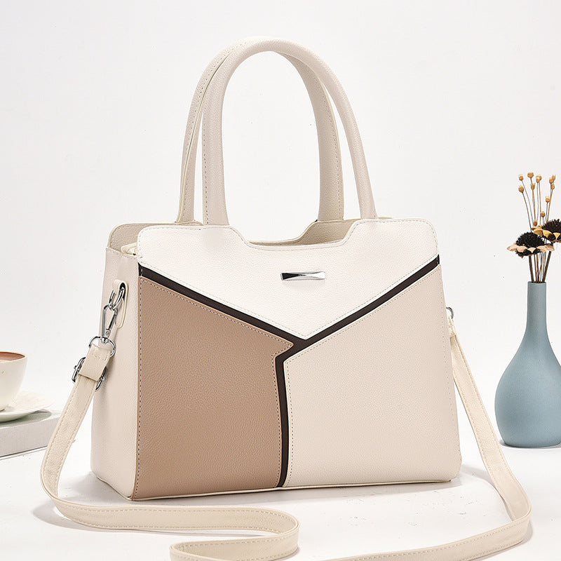 Women's Fashion Stitching Contrast Color Large Capacity Handbags
