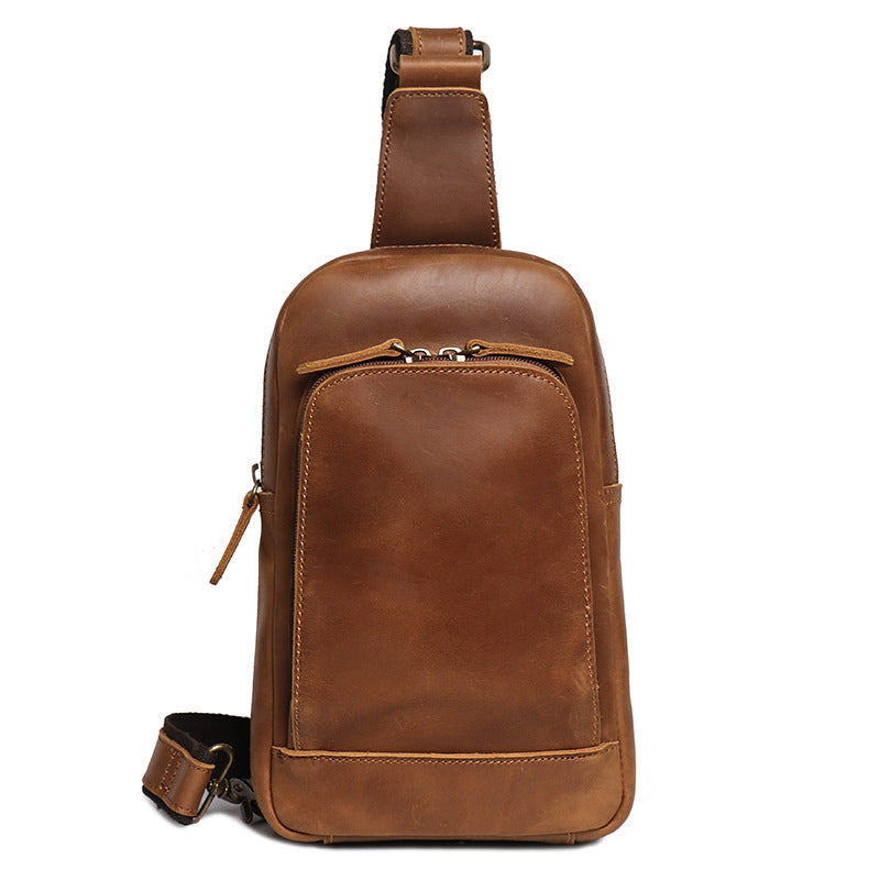 Women's & Men's Vintage Genuine Leather Close-fitting Crazy Horse Men's Chest Bags