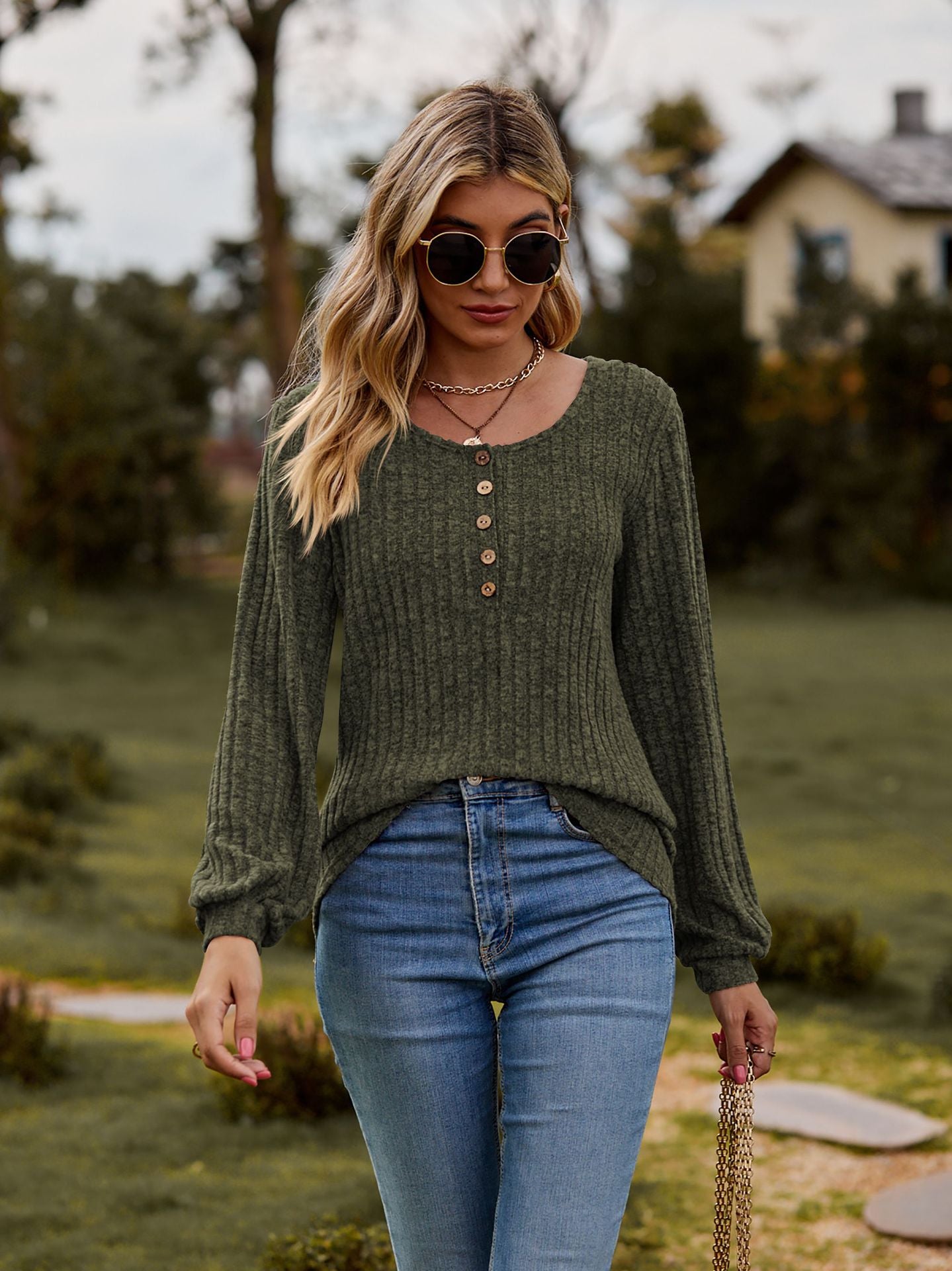 Women's Brushed Solid Color Buttons Stitching Long Clothing