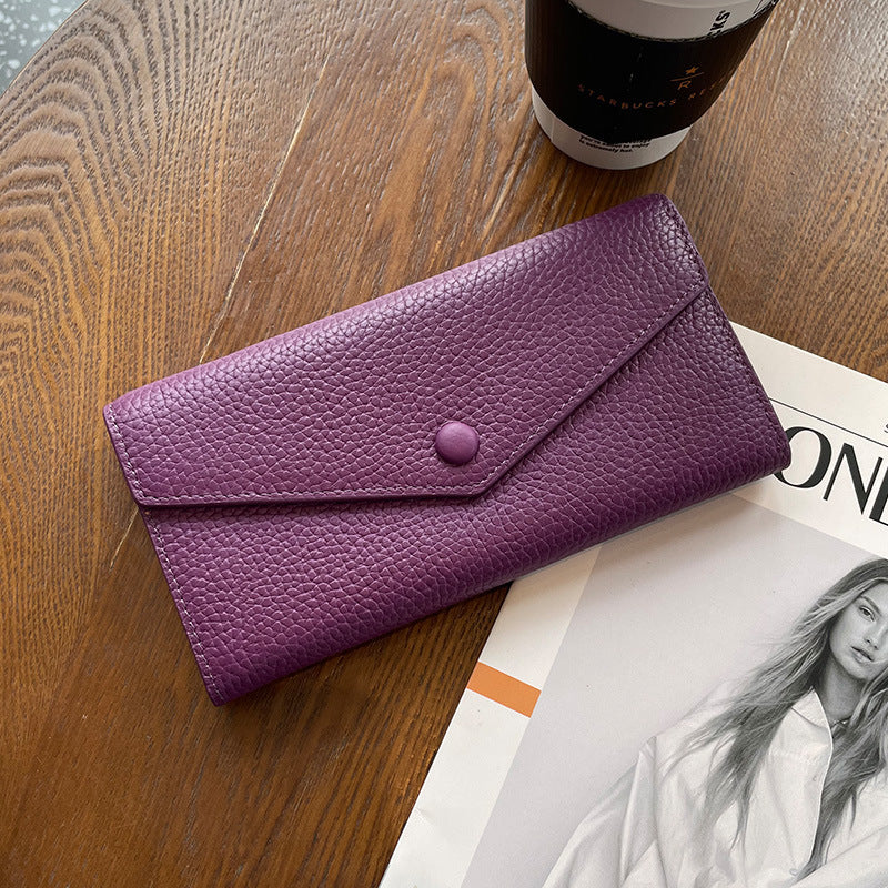 Women's Leather Long Simple First Layer Cowhide Multiple Ladies Wallets