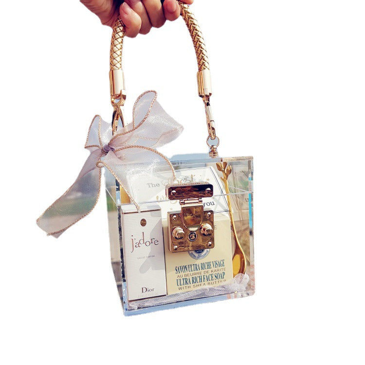 Women's Trendy Acrylic Transparent Bride Gift Box Practical Handbags