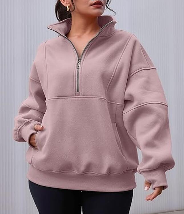 Women's Zipper Patchwork Pocket Brushed Hoody Loose Sweaters
