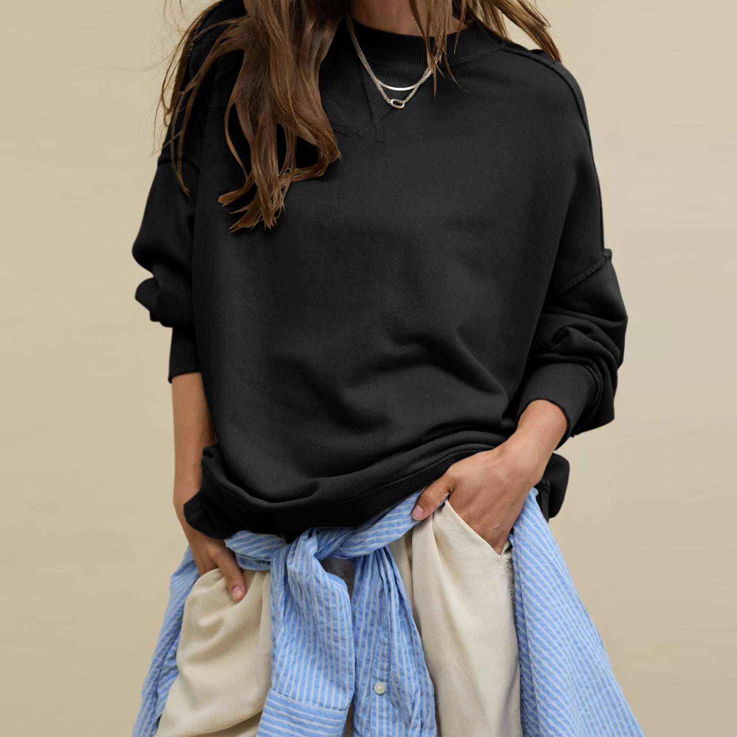 Women's Loose Casual Fashion Round Neck Commuting Sweaters