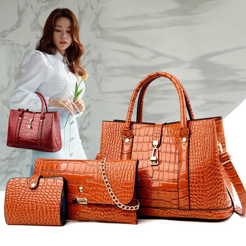 Women's Retro Twist Portable Three-piece Crocodile Pattern Crossbody Bags