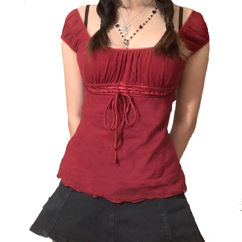Women's Gauzy Lace Shirt Sexy Temperament Pullover Tops