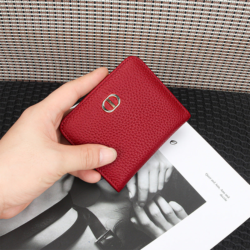 Women's Leather Short First Layer Cowhide Korean Style Cute Ladies Wallets