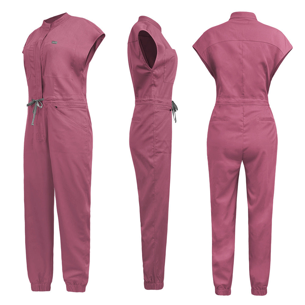 Medical Facial Scrub Stand Collar Flounced Sleeve Uniform