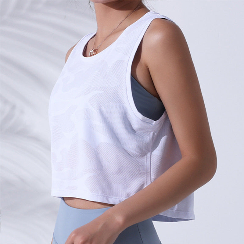 Women's Cute Sport Round Neck Camouflage Running Fitness Tops