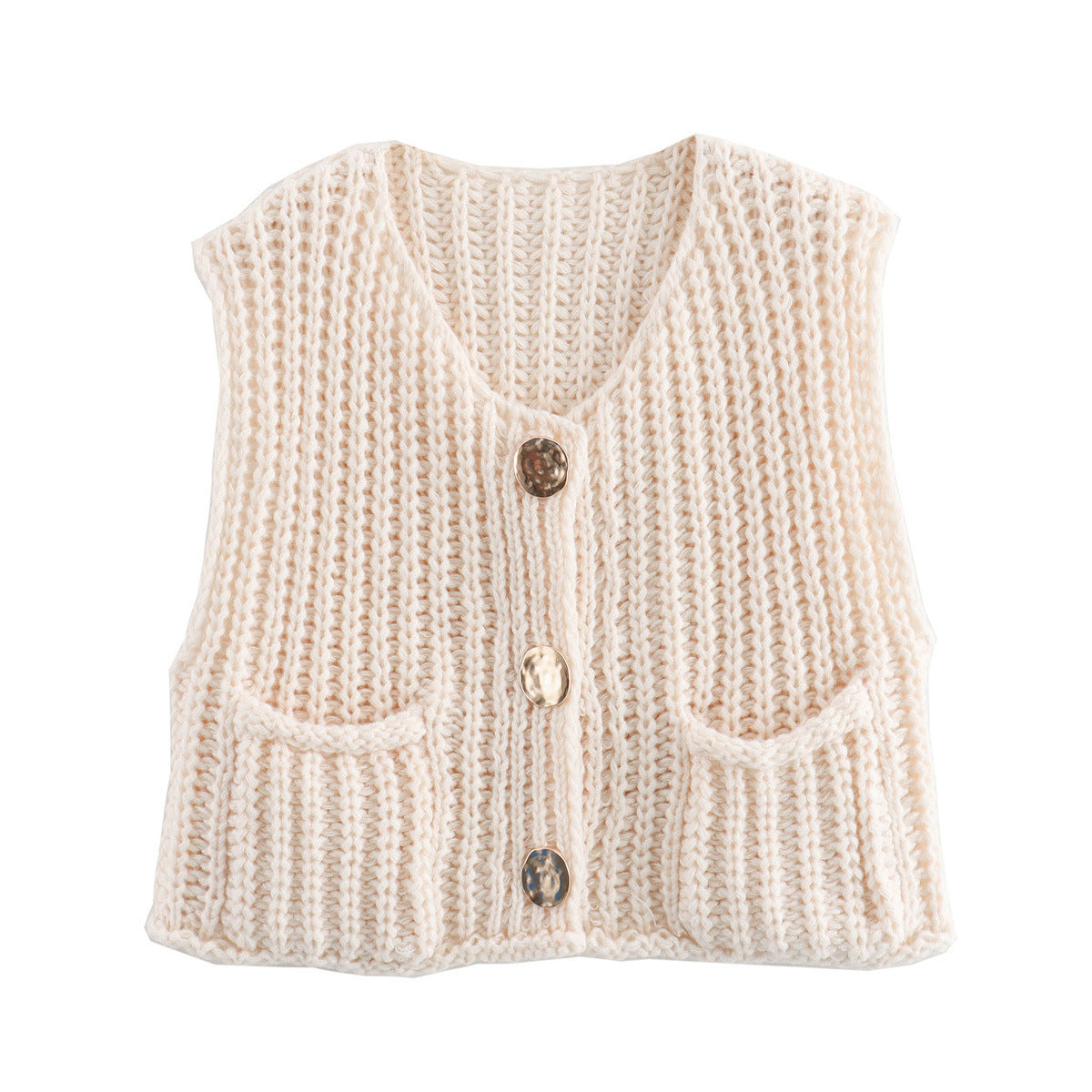 Women's Casual Pocket Sleeveless Knitted Waistcoat Vests