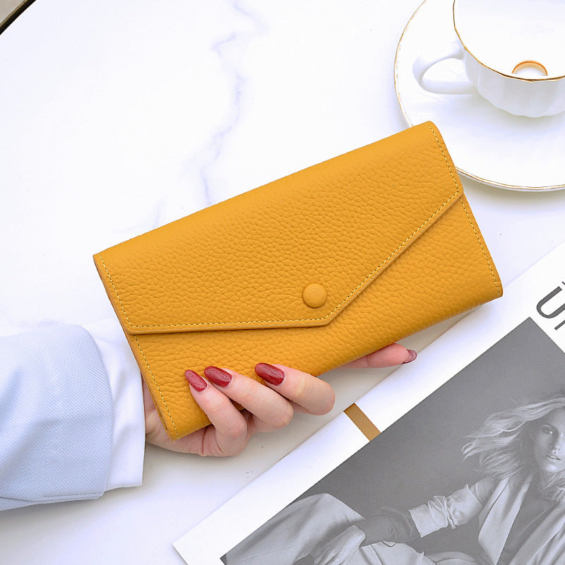 Women's Leather Long Simple First Layer Cowhide Multiple Ladies Wallets