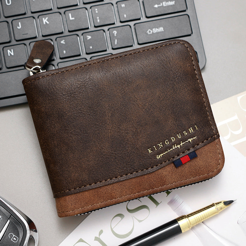Men's Fashion Color Contrast Short Multiple Slots Chain Hinge Men's Wallet