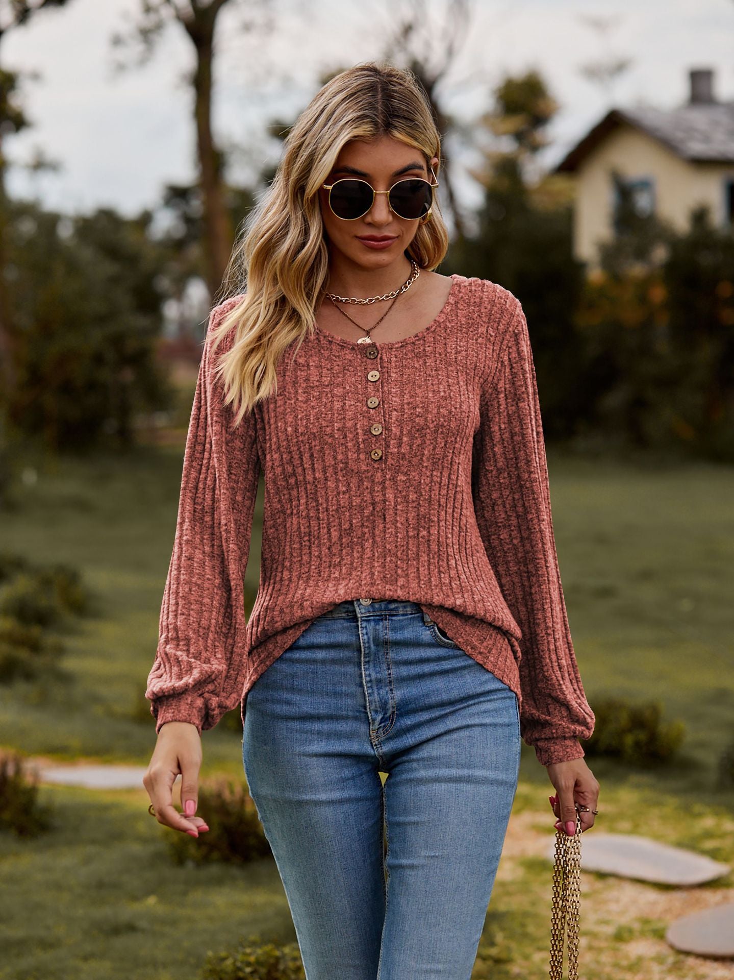 Women's Brushed Solid Color Buttons Stitching Long Clothing