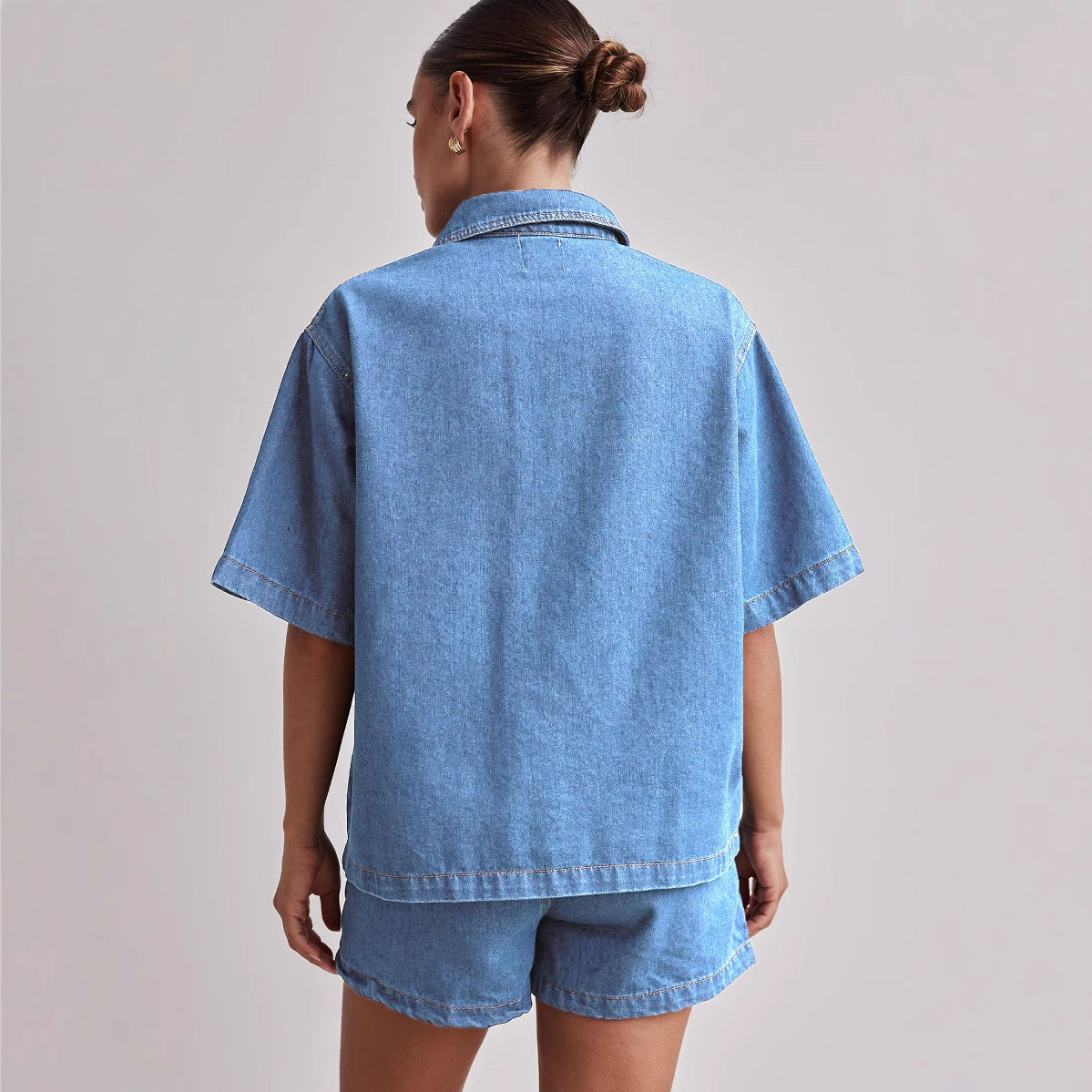Women's Summer Casual Retro Loose Shirt Denim Suits
