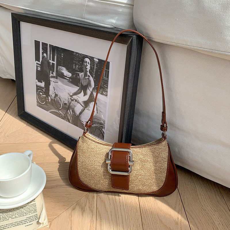 Women's Sense Color Contrast Patchwork Baguette Fashion Shoulder Bags