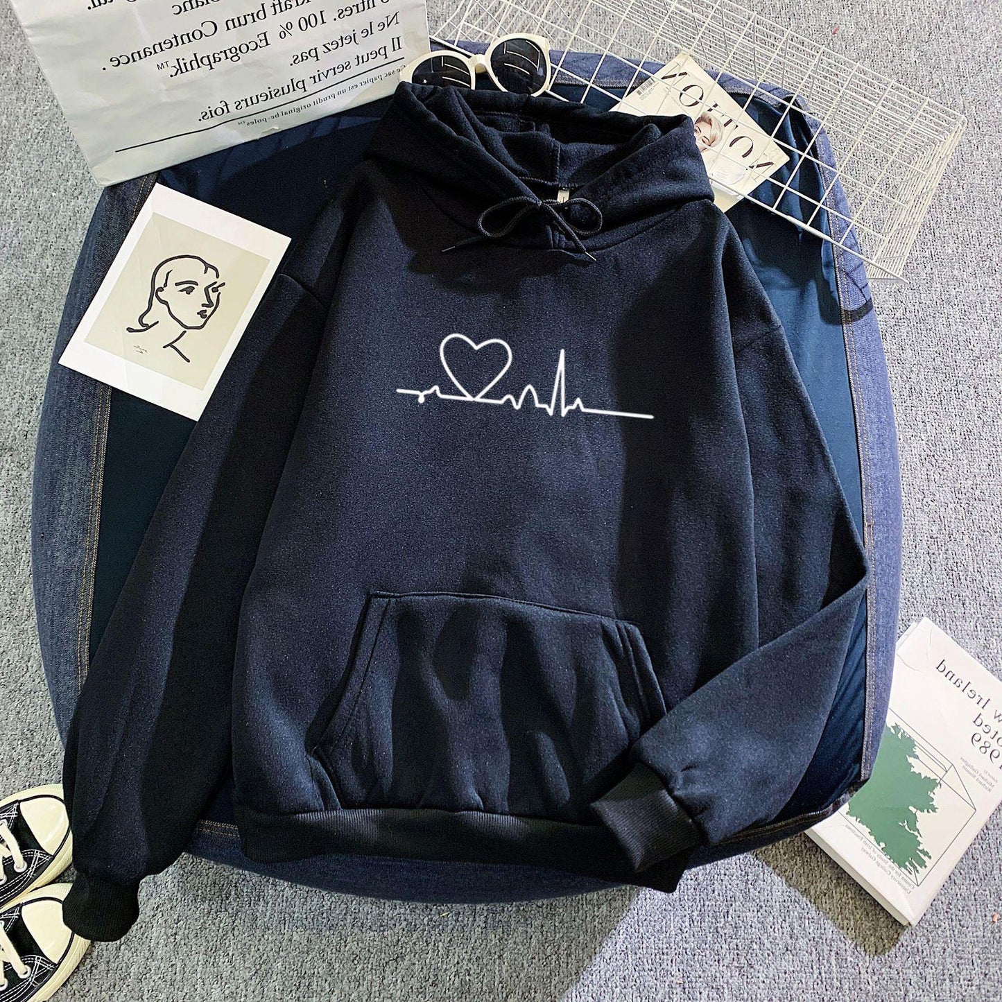 Glamorous Fleece-lined Hoodie Unisex Wear Loose Sweaters