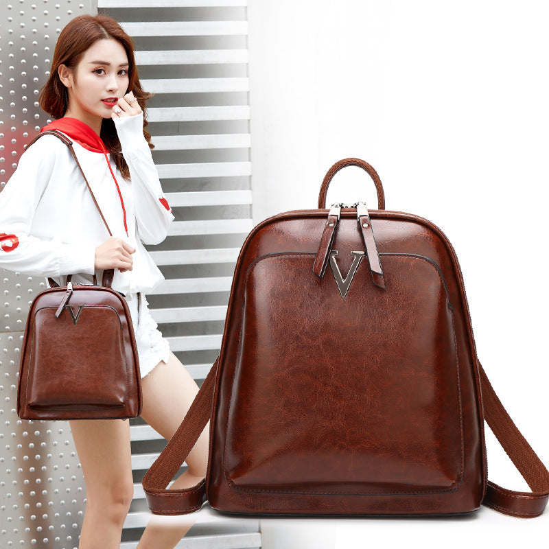 Women's Leather Fashion Oil Wax Cowhide Vintage Backpacks