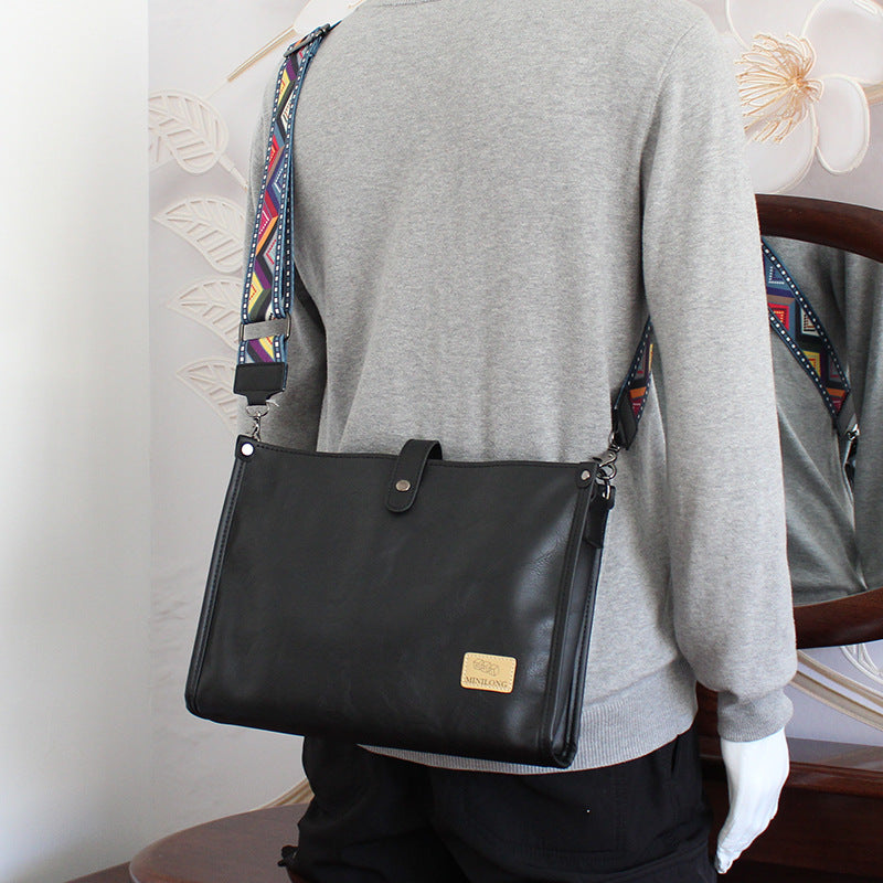 Men's Business Large Capacity Simple Leather Black Men's Messenger Bags