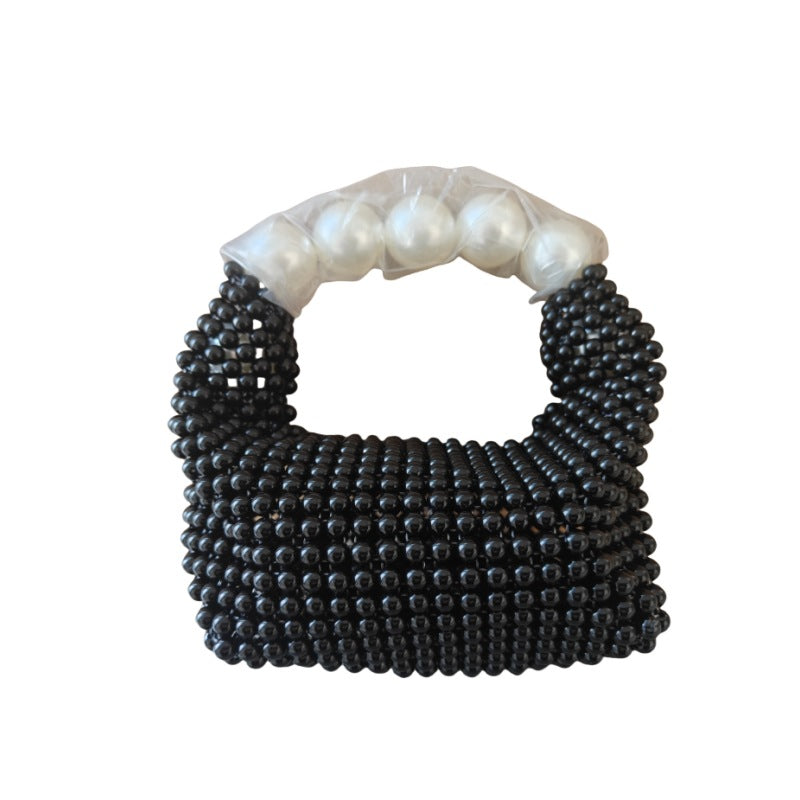 Retro French Hollow Fairy Pearl Hand-woven Beads Boston Crossbody Bags