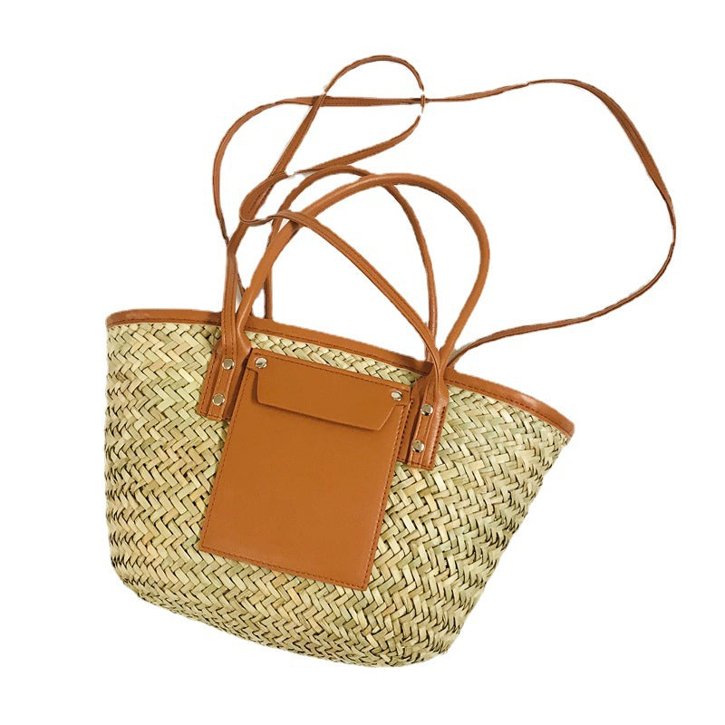 Women's Straw Open Large Woven Oblique Basket Shoulder Bags