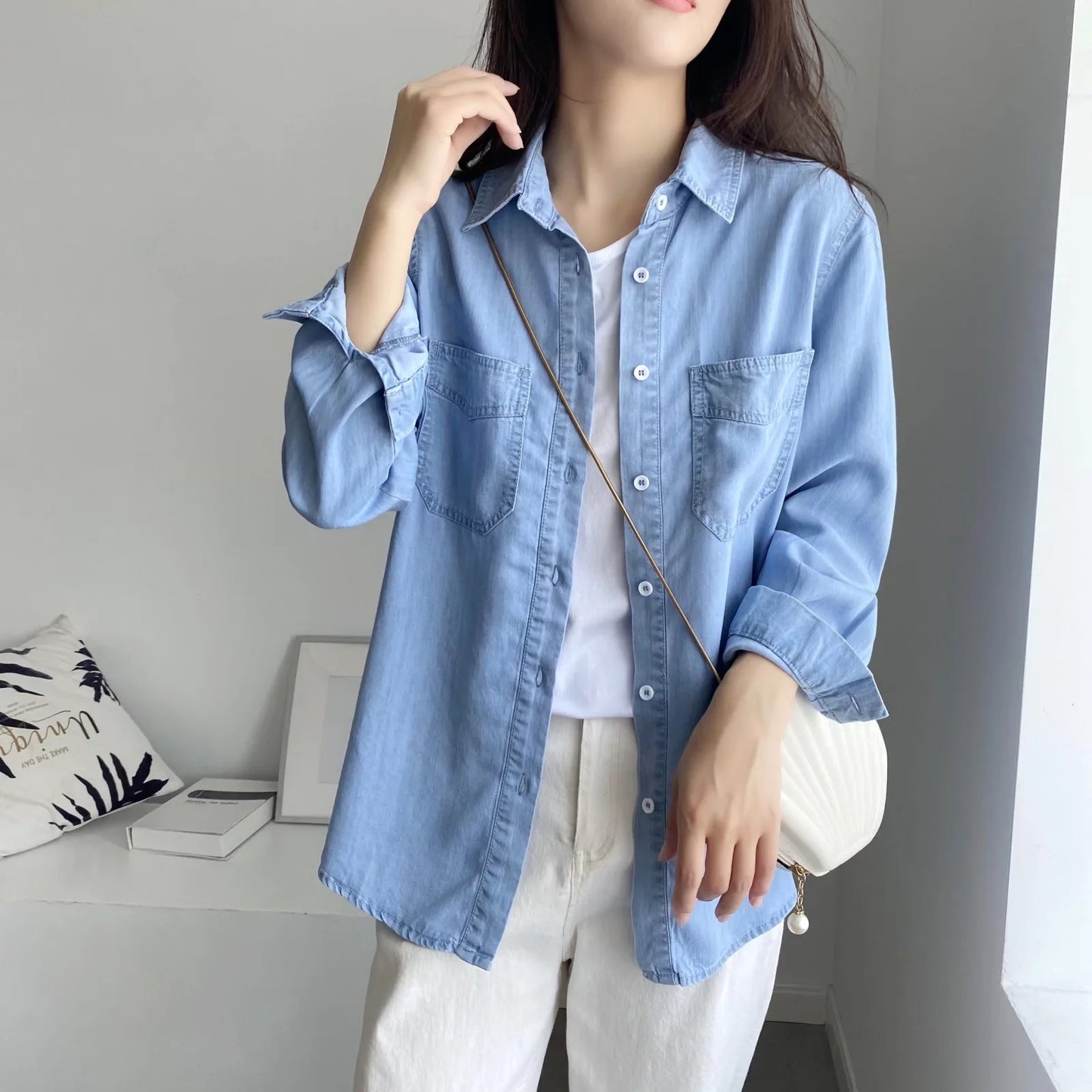 Women's Fashion Wear Thin Loose Casual Denim Blouses