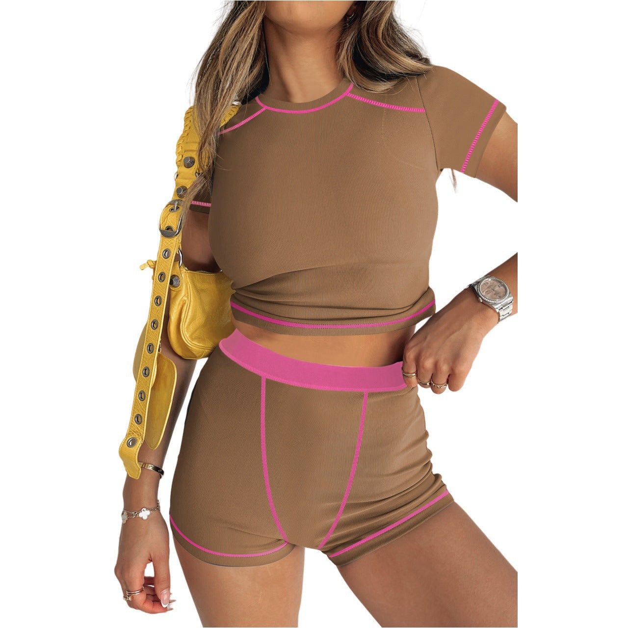 Women's Fashion Casual Thread Contrast Color Two-piece Suits