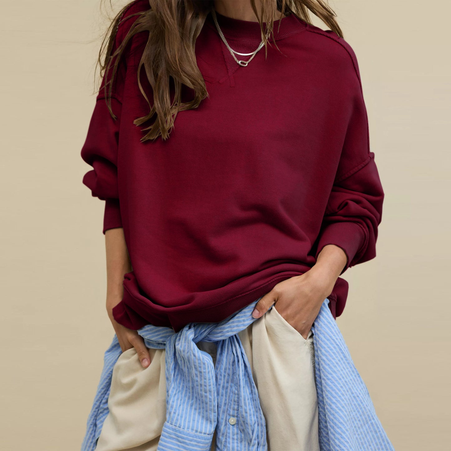 Women's Loose Casual Fashion Round Neck Commuting Sweaters