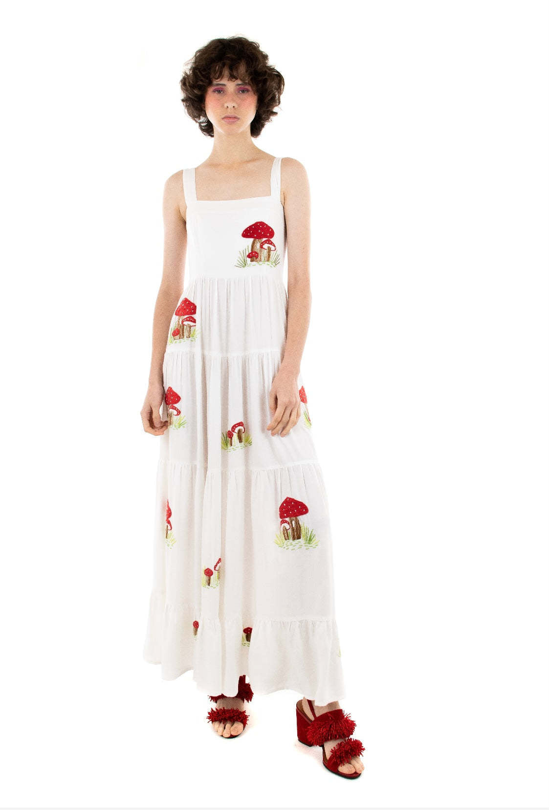 Women's Embroidered Pleated Puffy Sling Dress Beach Dresses