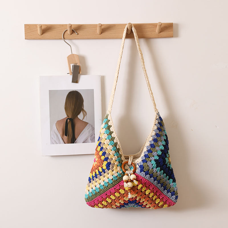 Women's Single Cotton Thread Woven Color Grandmother Shoulder Bags