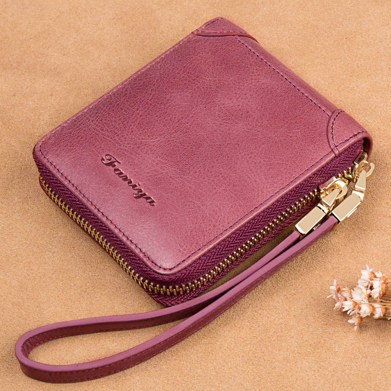 Women's Ya Short Leather Zipper One Billfold Coin Purses