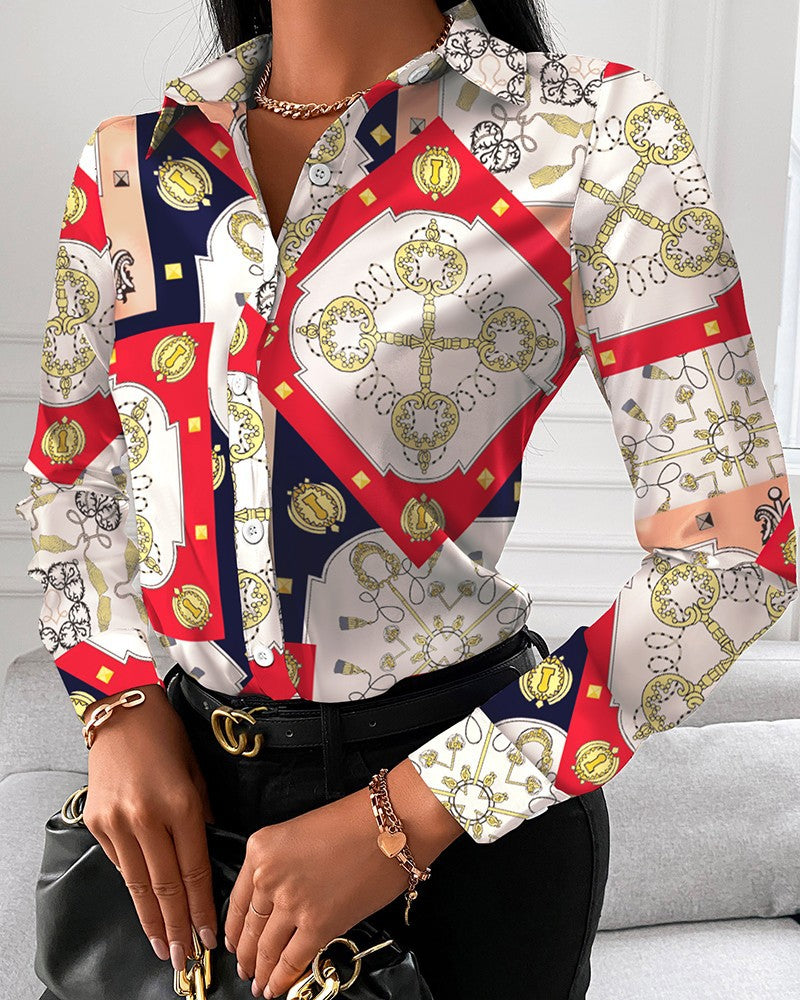 Women's Shirt Long Sleeve Geometric Print Temperament Blouses