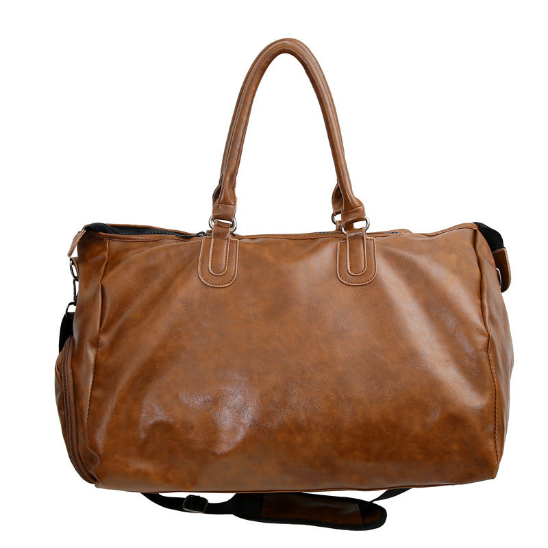 Men's Solid Color Large Capacity Leather Collect Travel Bags