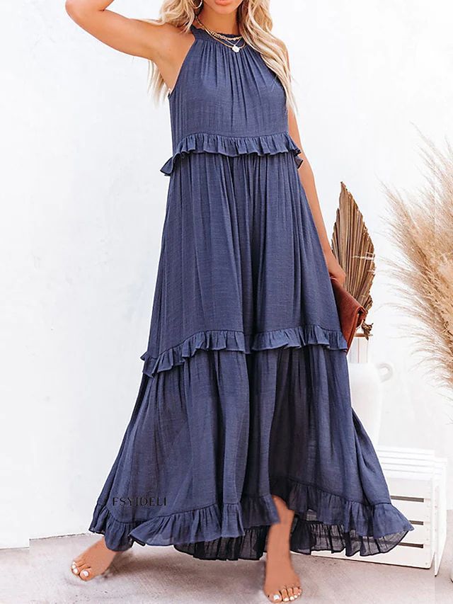 Women's Vacation Style Ruffled Long Dress Wide Dresses