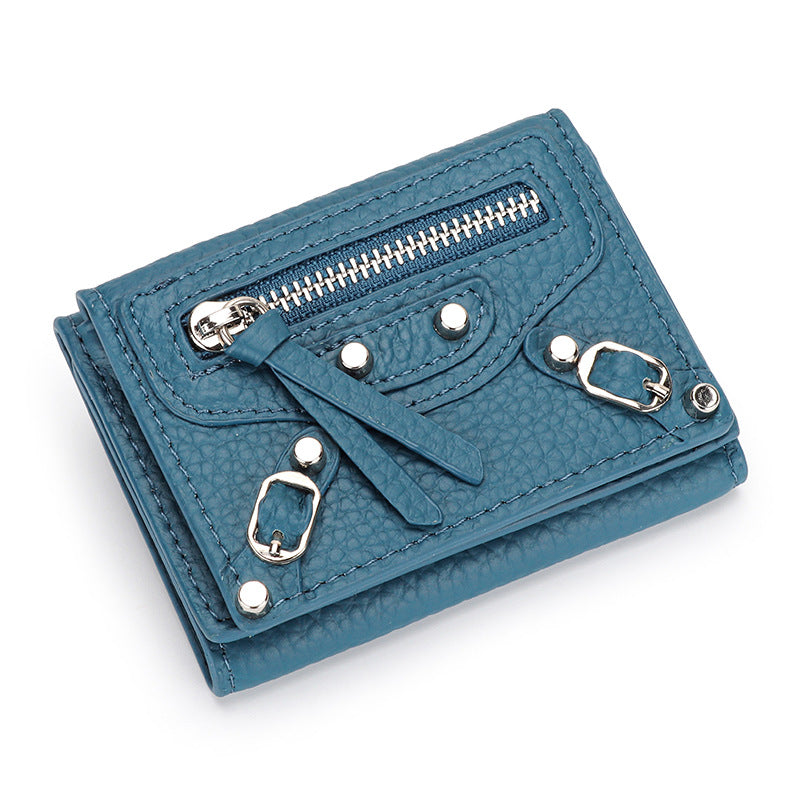 Women's Motorcycle Leather Short Folding Mini Change Ladies Wallets