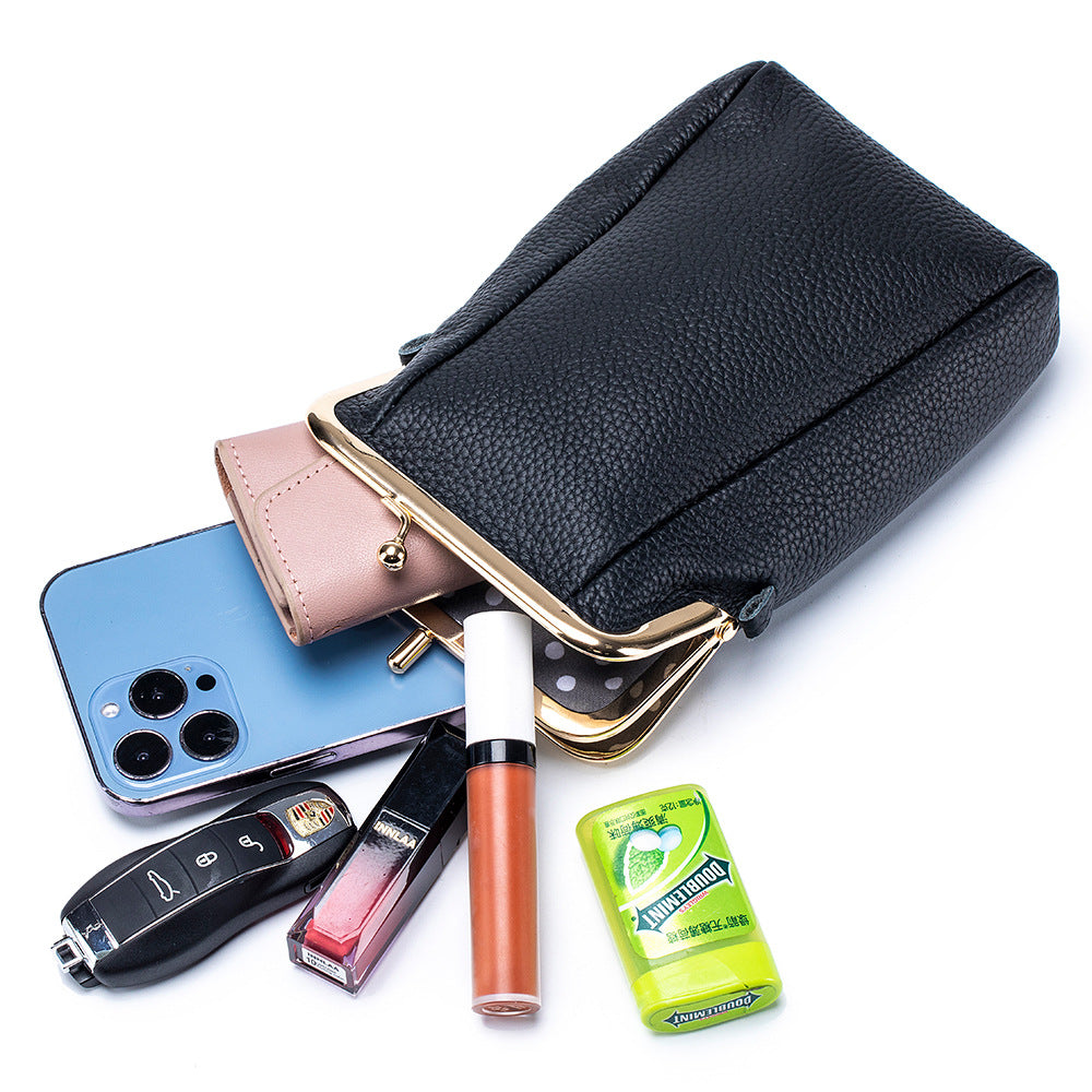 Women's Lychee Pattern Clip Simple Large Capacity Shoulder Bags